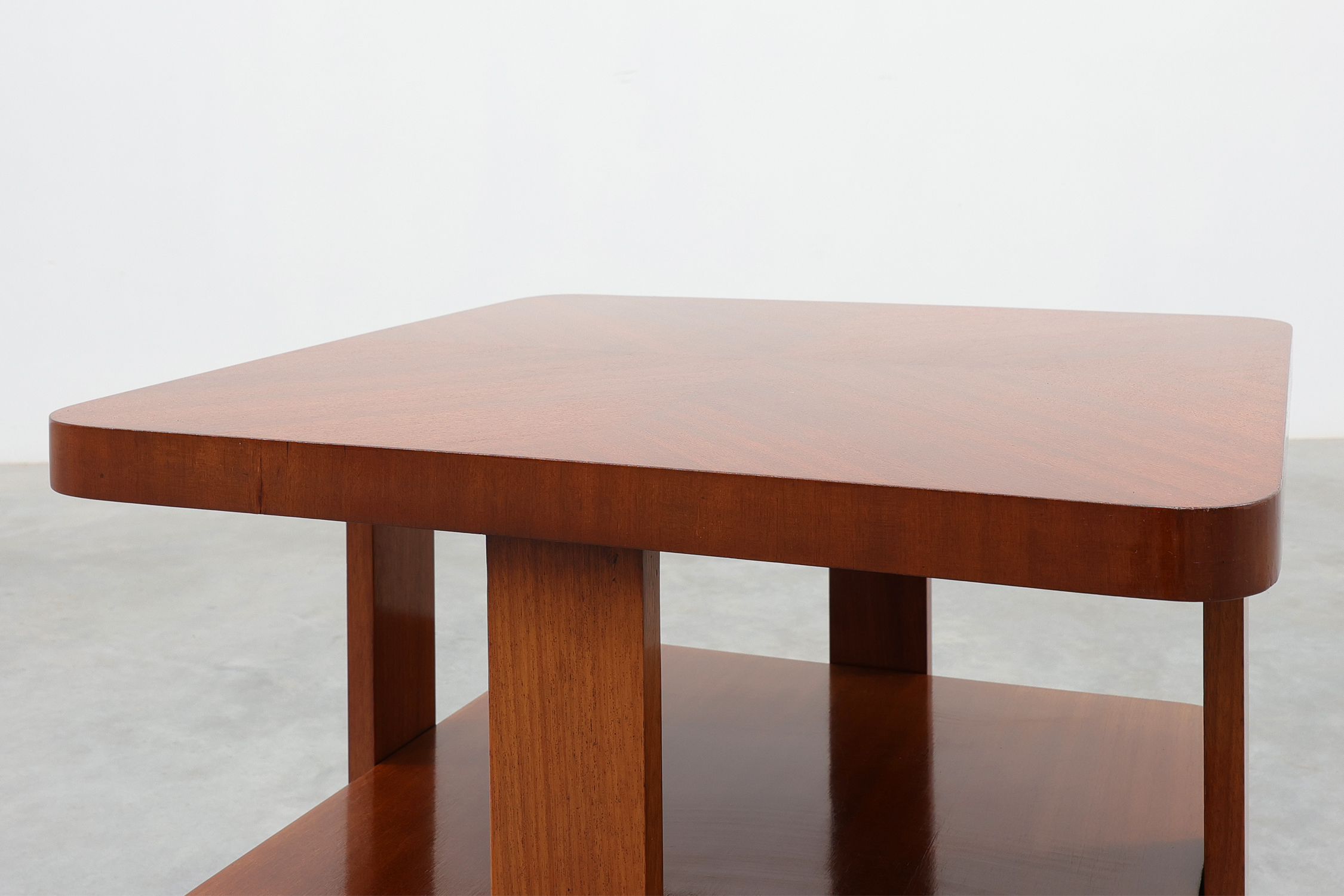 Art Deco Walnut Veneer Side Table with Shelf, Belgium, 1920sthumbnail